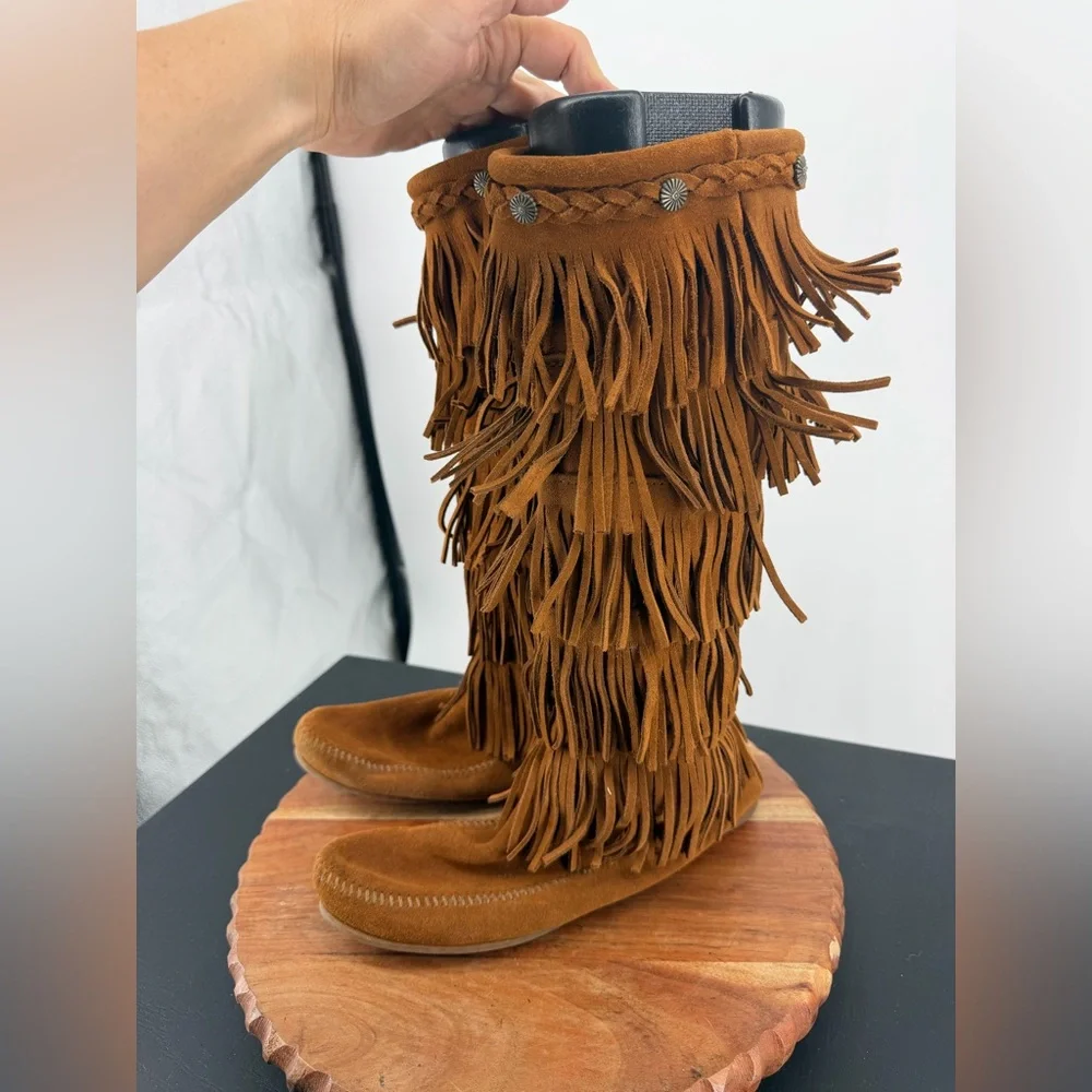 Minnetonka Tan Suede Fringe Over-the-Knee Boots